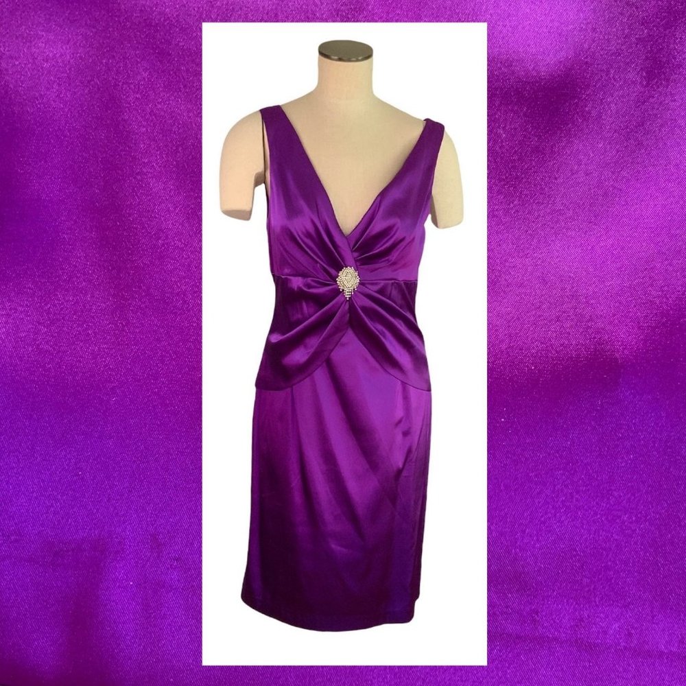 NWT Eliza J Dress Purple Satin Rhinestone Cocktail Glam Sz 10